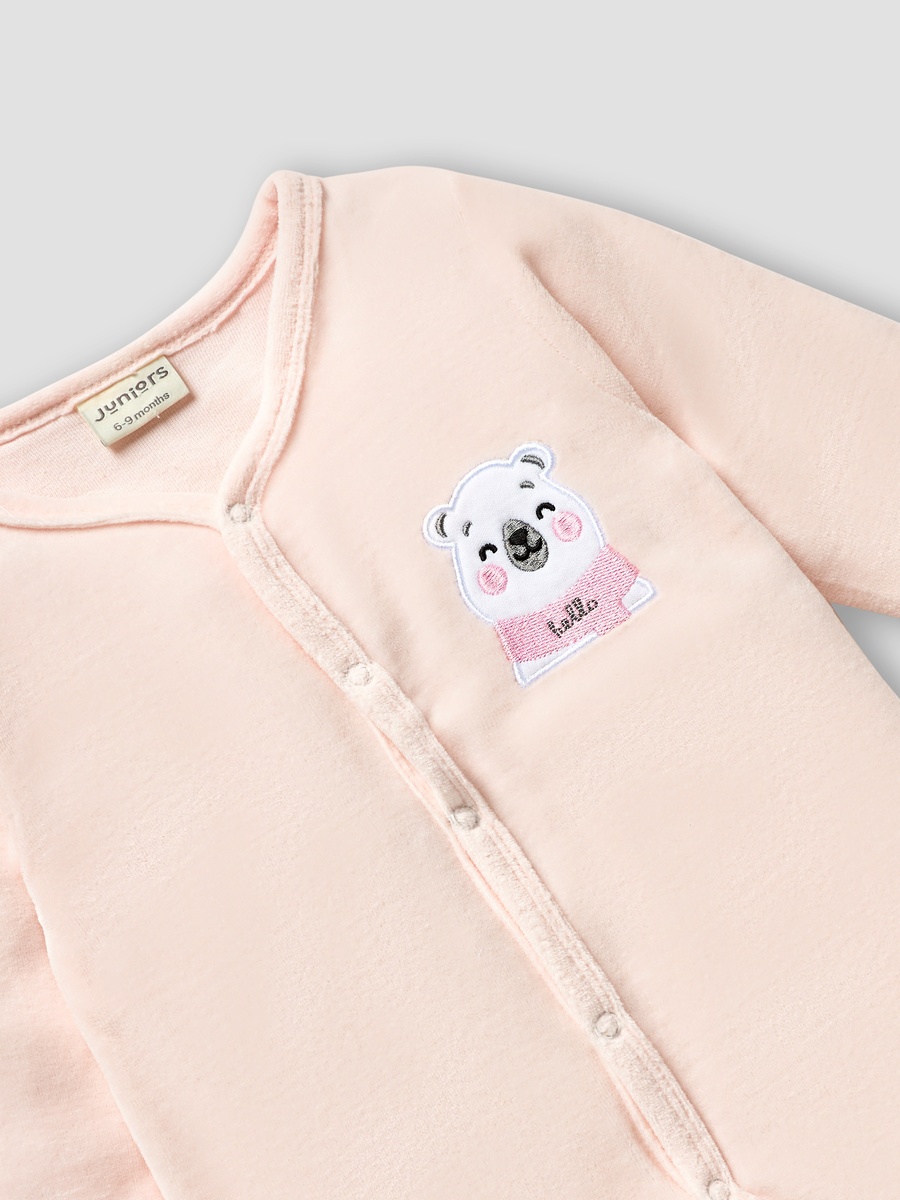 V Neck Sleepsuit with Long Sleeves and Snap Button Closure