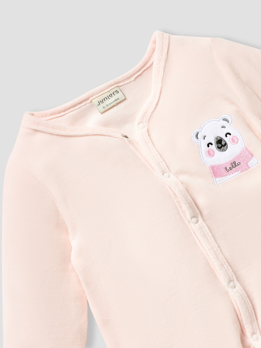 V Neck Sleepsuit with Long Sleeves and Snap Button Closure