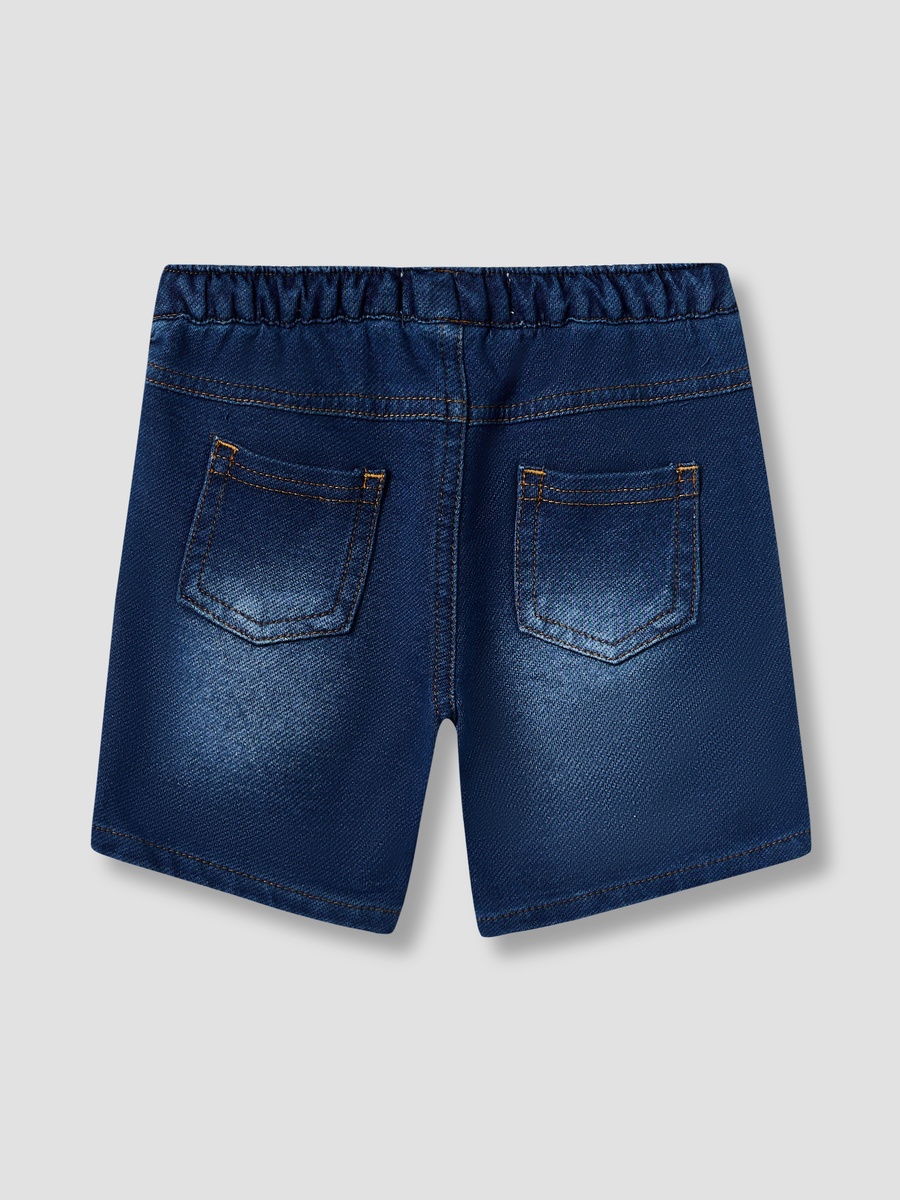 Solid Denim Shorts with Drawstring Closure and Pockets