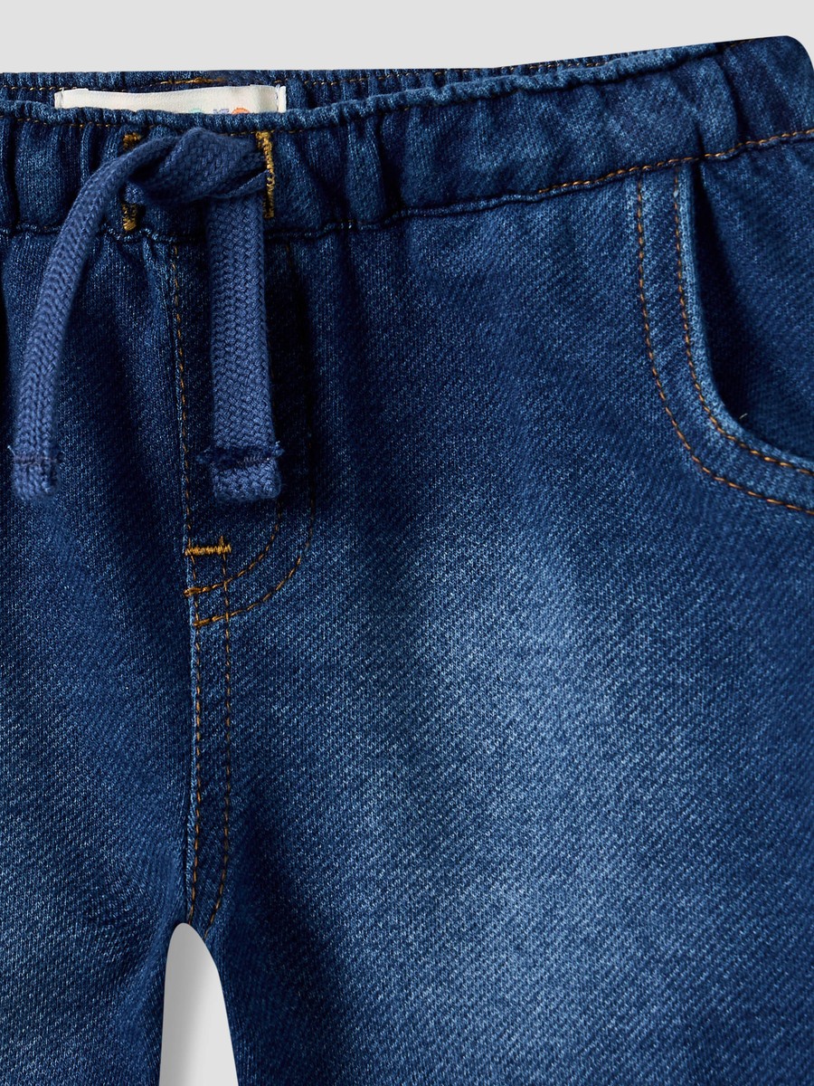 Solid Denim Shorts with Drawstring Closure and Pockets
