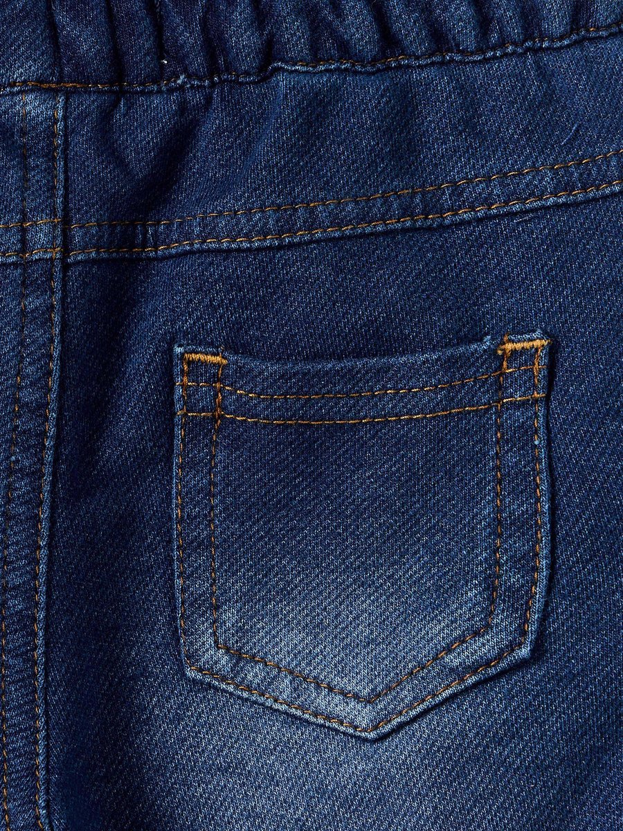 Solid Denim Shorts with Drawstring Closure and Pockets