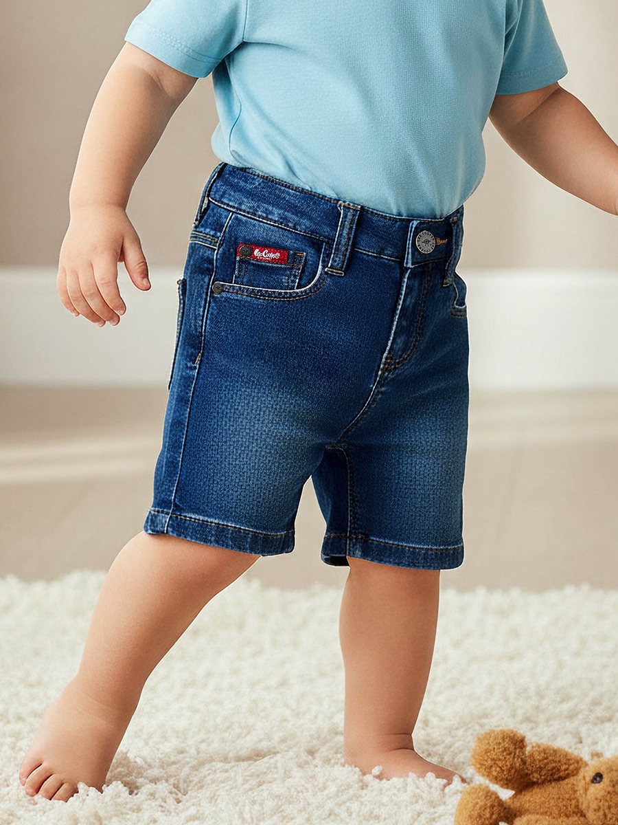 Solid Denim Shorts with Button Closure and Pockets