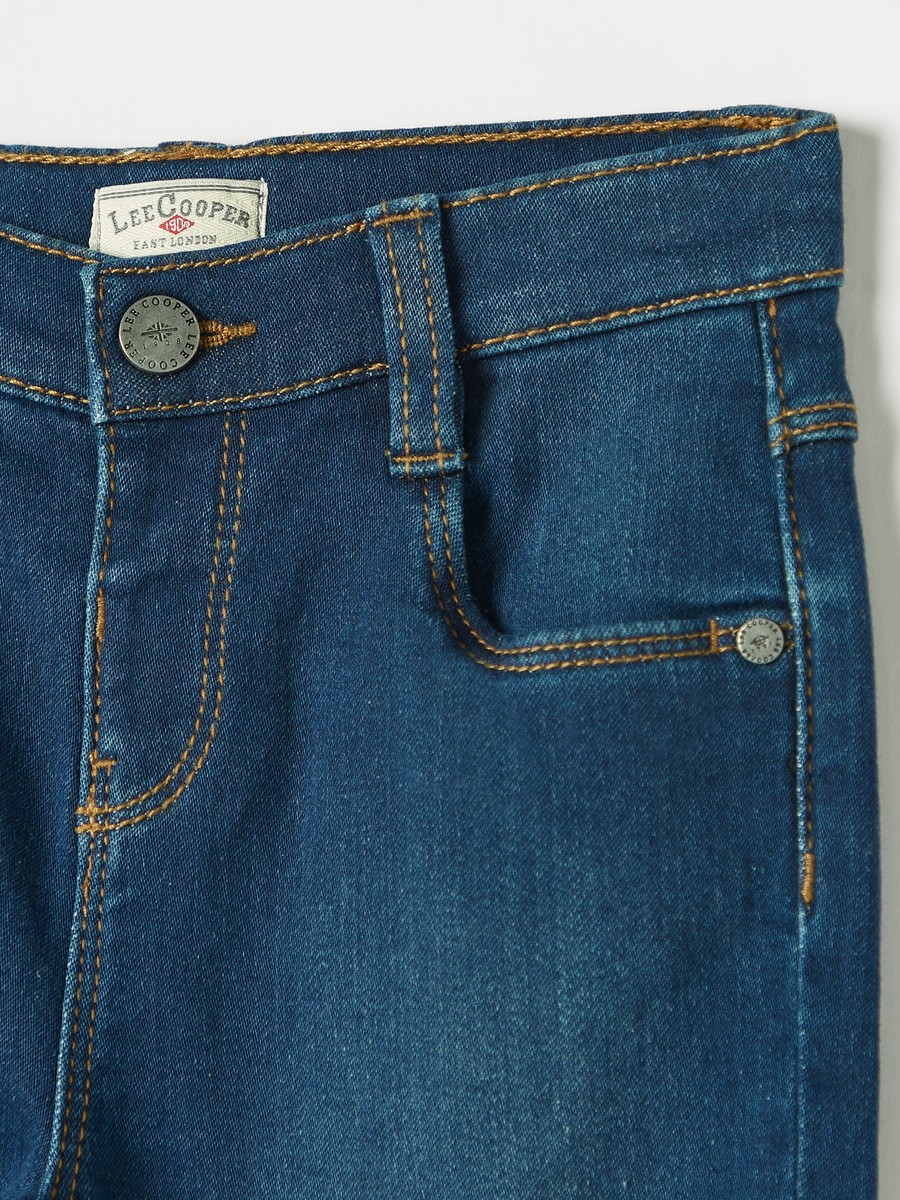 Solid Denim Shorts with Button Closure and Pockets