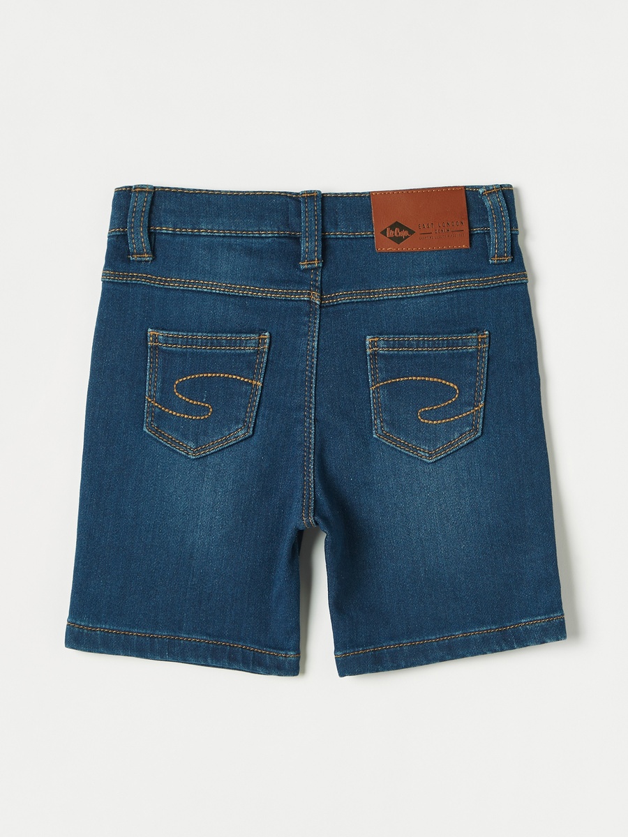 Solid Denim Shorts with Button Closure and Pockets