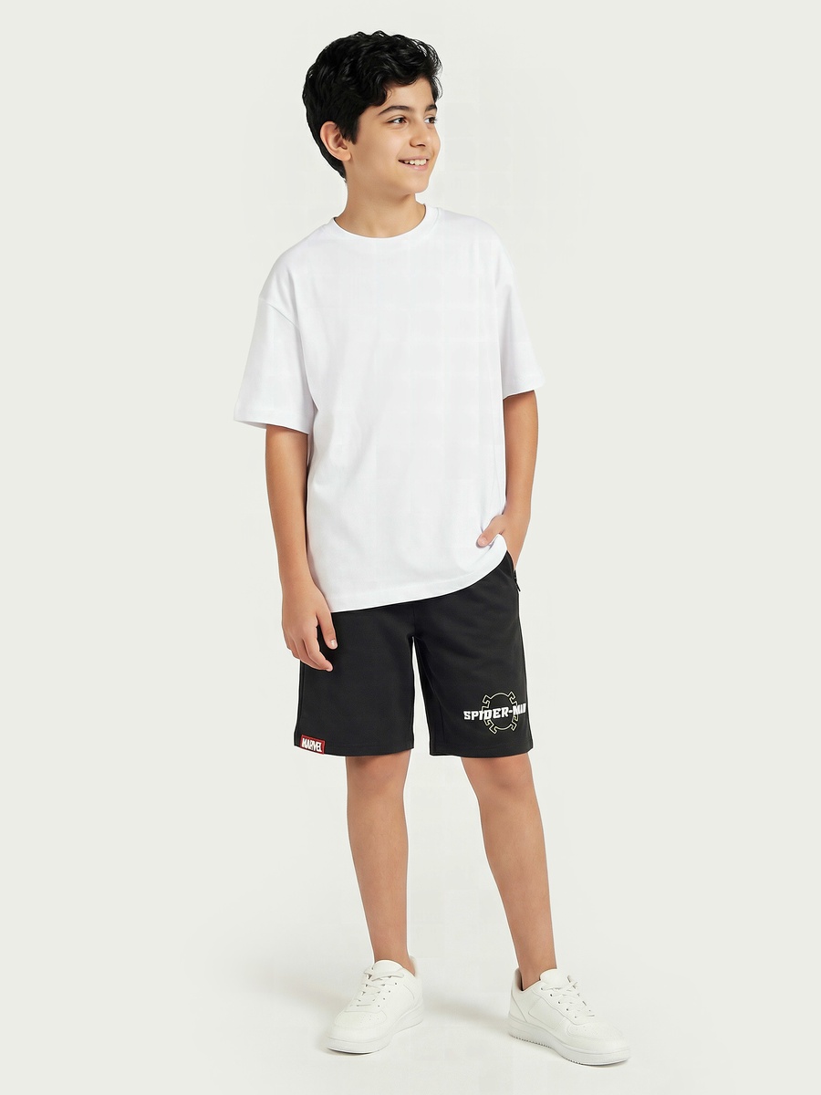 Knee Length Drawstring Waistband Shorts with Spider-Man Print