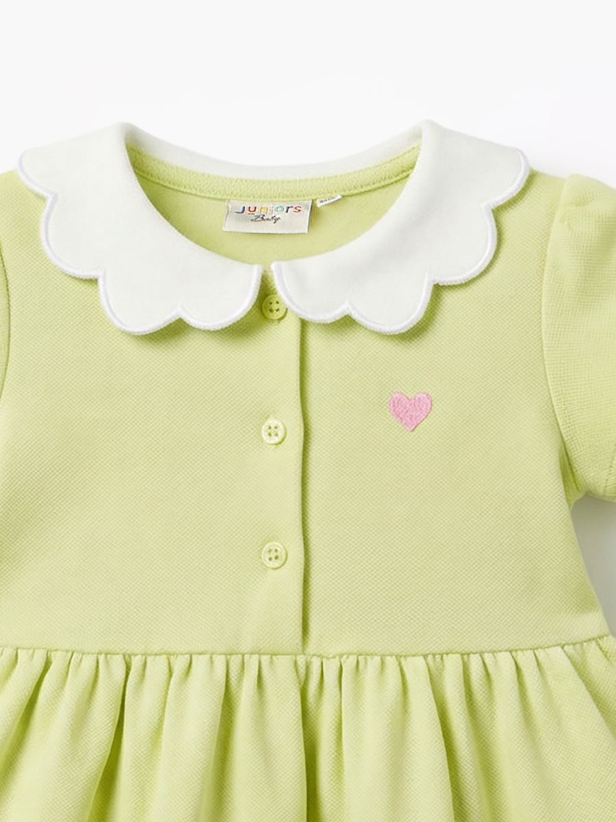 Scalloped Collar A-Line Dress with Heart Embroidery