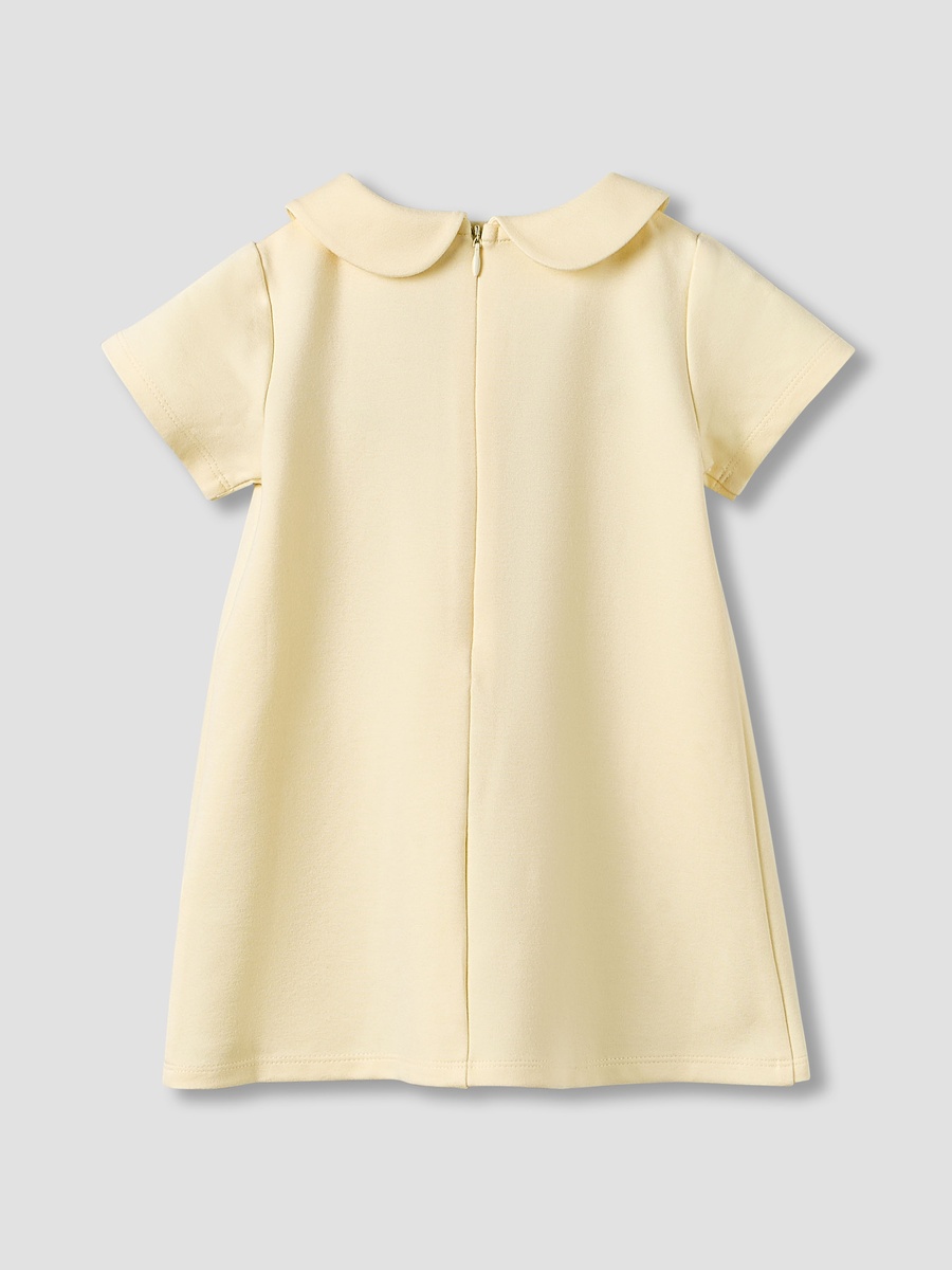 Peter Pan Collar Short Sleeve Dress with Bow Accent