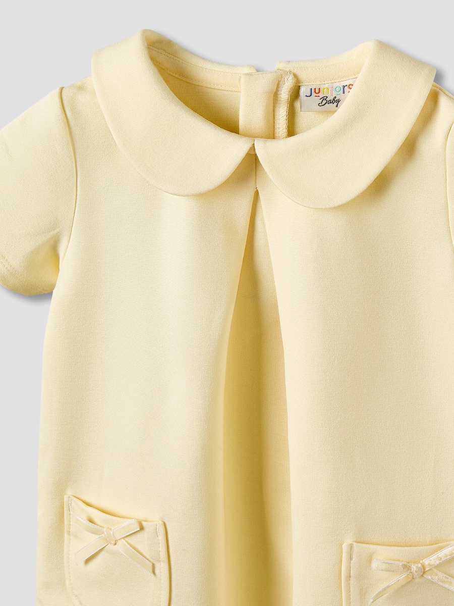 Peter Pan Collar Short Sleeve Dress with Bow Accent