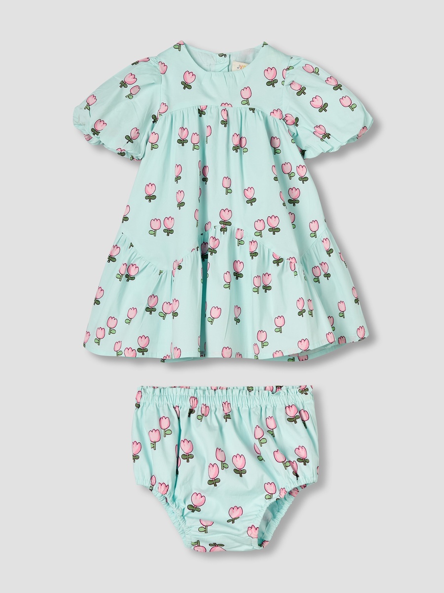 Round Neck Short Sleeves Dress with Bloomers
