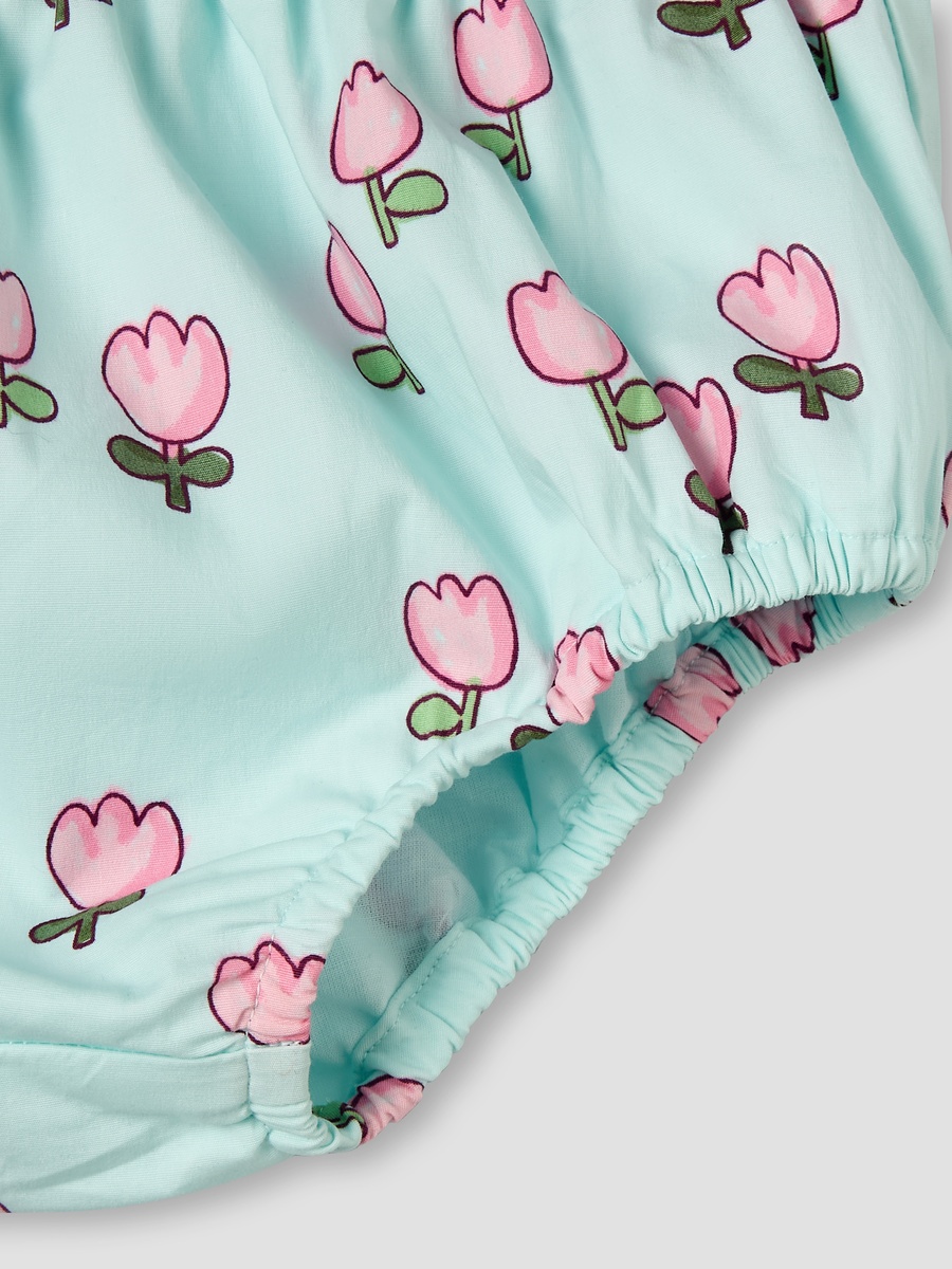 Round Neck Short Sleeves Dress with Bloomers