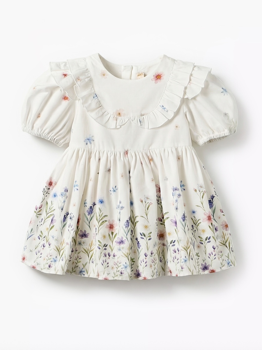 Round Neck Short Sleeves A-Line Dress with Floral Print