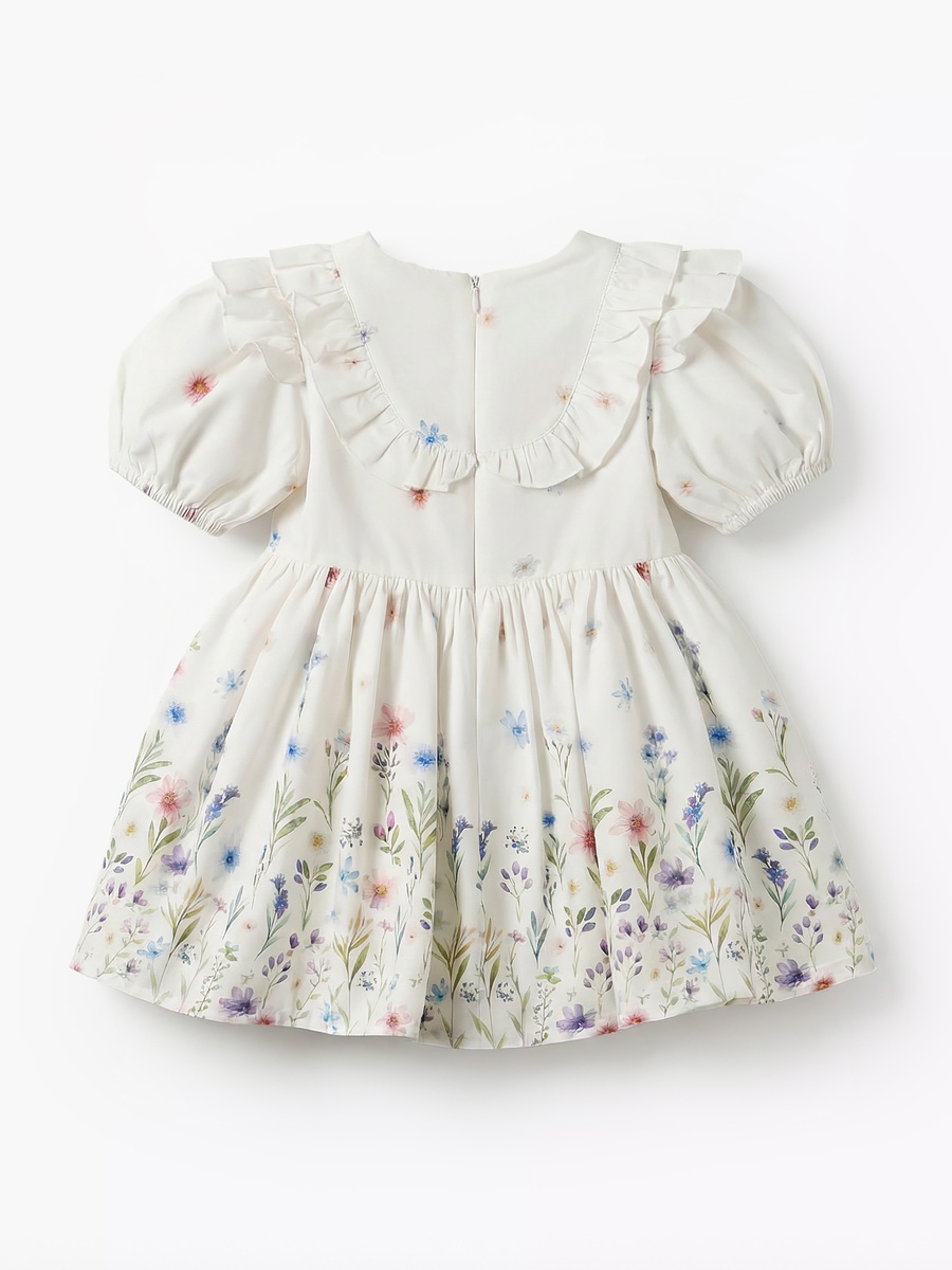 Round Neck Short Sleeves A-Line Dress with Floral Print