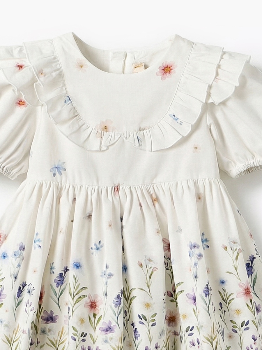 Round Neck Short Sleeves A-Line Dress with Floral Print