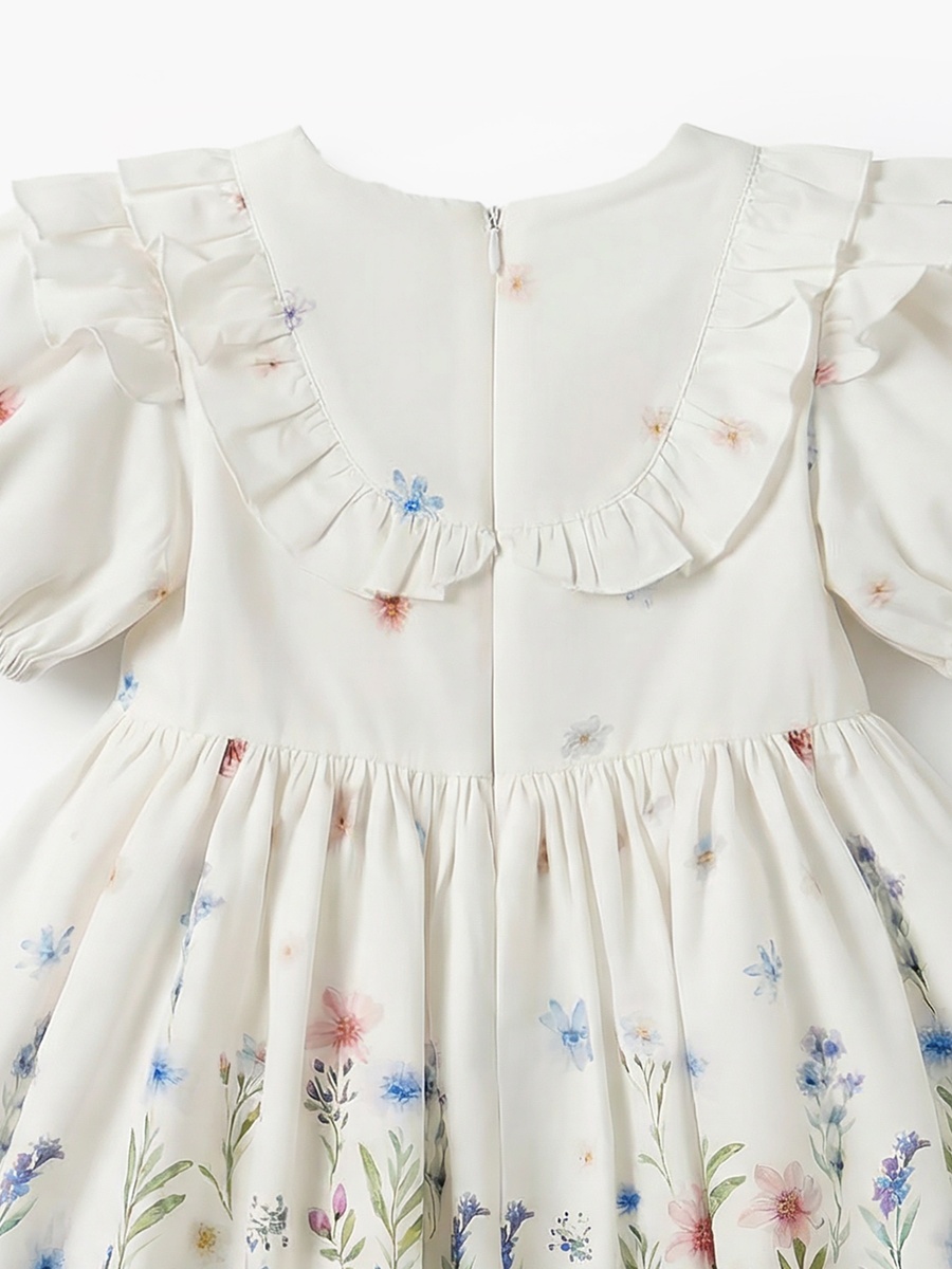 Round Neck Short Sleeves A-Line Dress with Floral Print