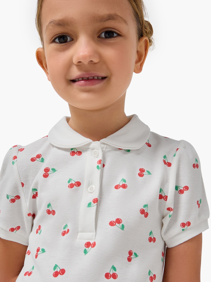 Collared Short Sleeves Drop Waist Dress with Cherry Print