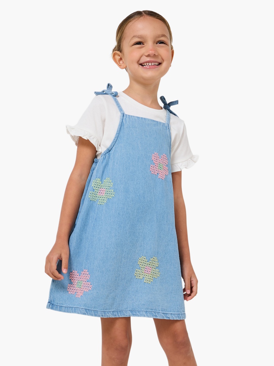 Round Neck Short Sleeves Pinafore with T-Shirt