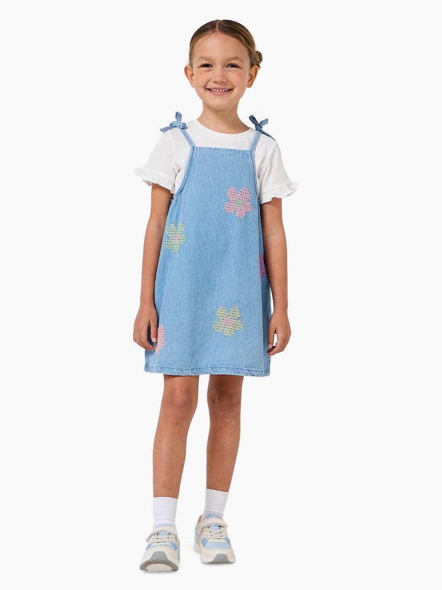 Round Neck Short Sleeves Pinafore with T-Shirt