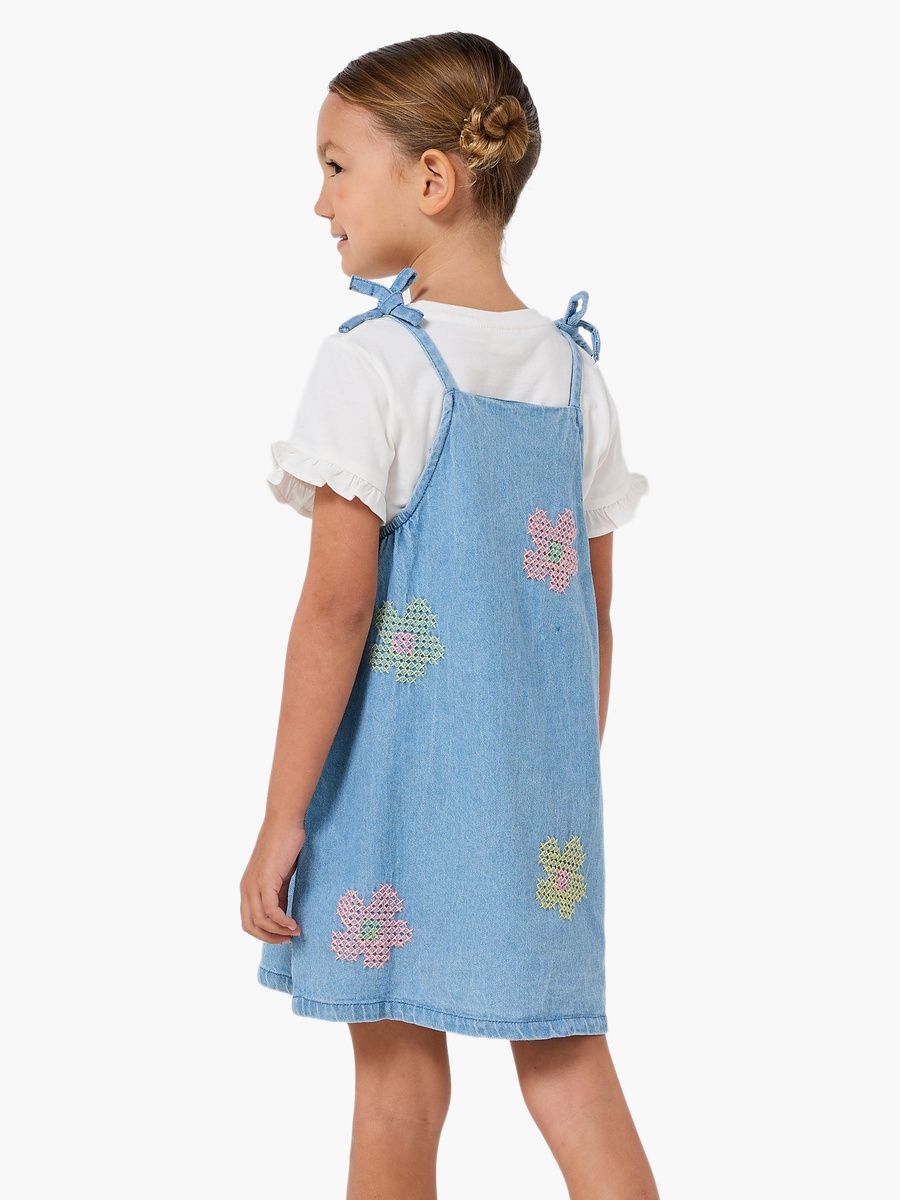 Round Neck Short Sleeves Pinafore with T-Shirt