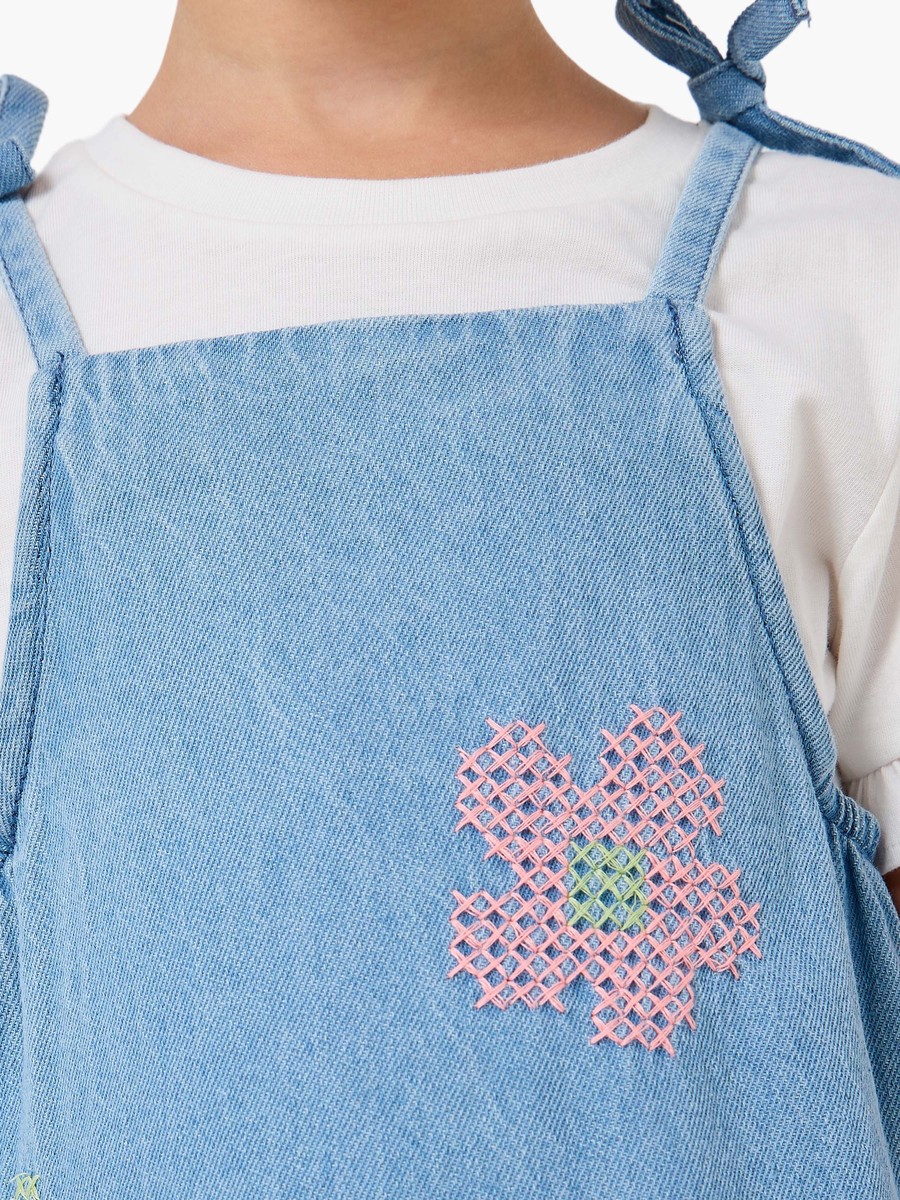 Round Neck Short Sleeves Pinafore with T-Shirt