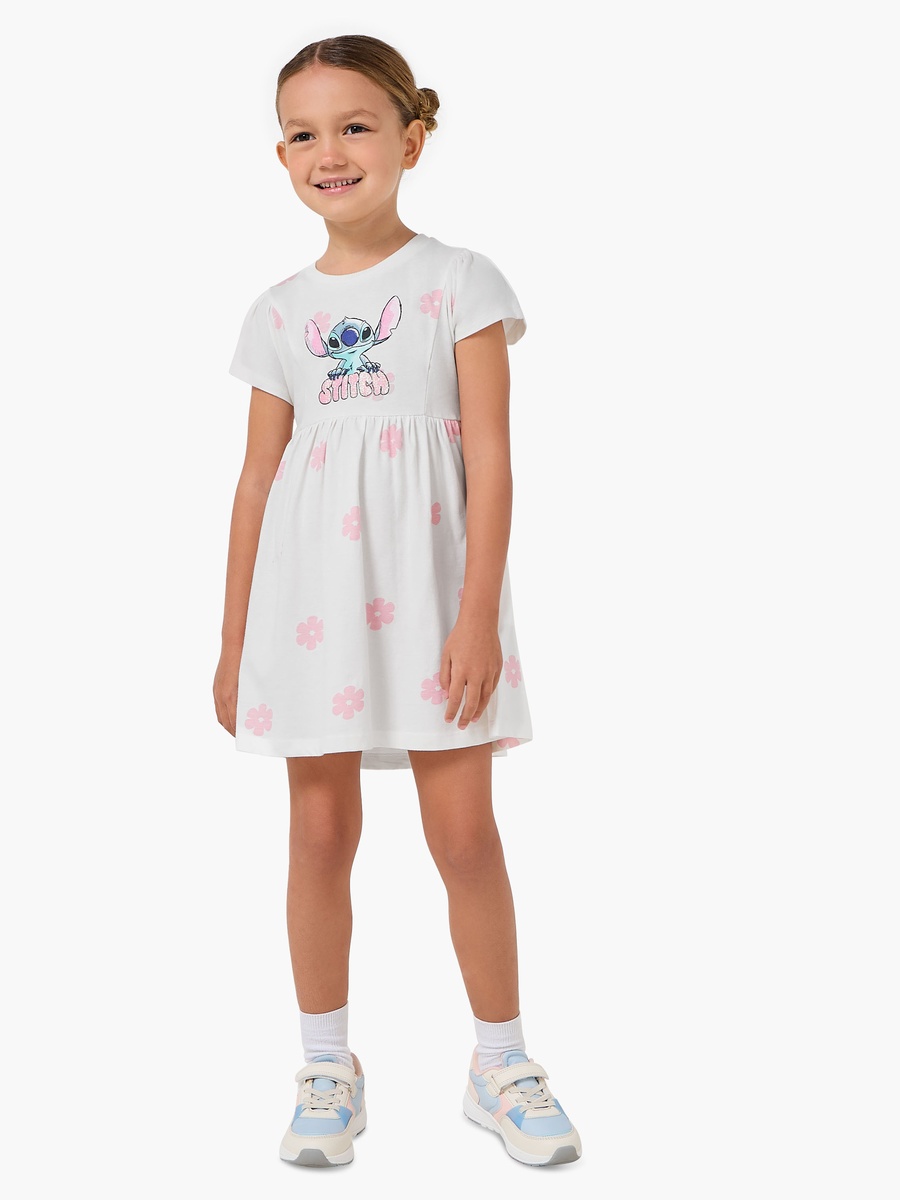 Round Neck Short Sleeves A-Line Dress with Floral Stitch Print