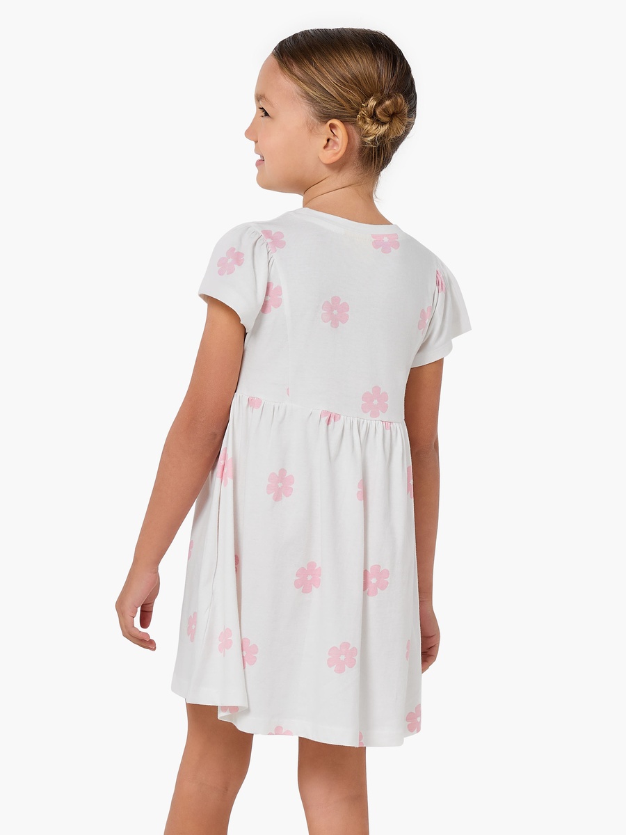 Round Neck Short Sleeves A-Line Dress with Floral Stitch Print