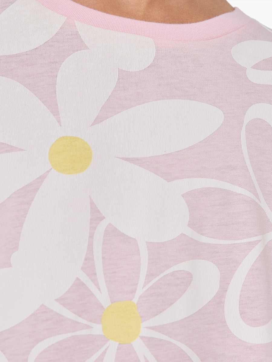 فستان إيه لاين بطول الركبة وياقة مستديرة وأكمام قصيرة وطبعات زهرية 