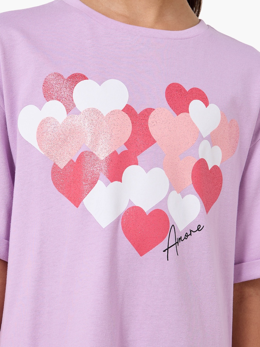Short Sleeves Drop Waist Dress with Heart Print