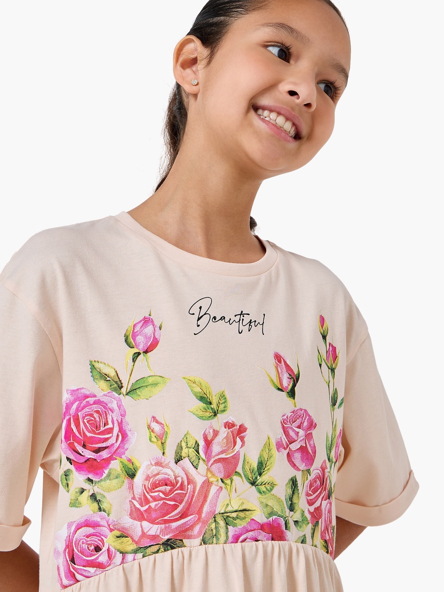 Short Sleeves Knee Length A-Line Dress with Floral Print