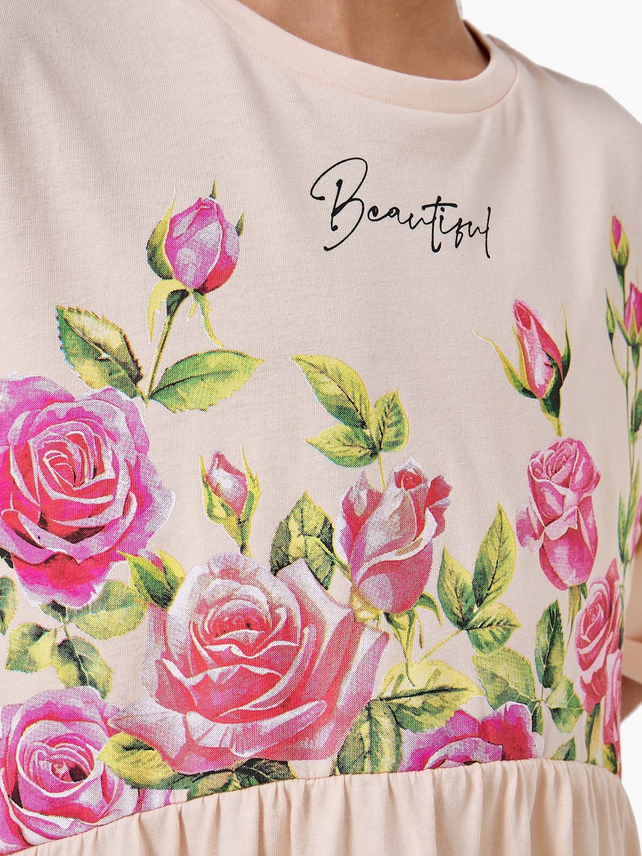 Short Sleeves Knee Length A-Line Dress with Floral Print