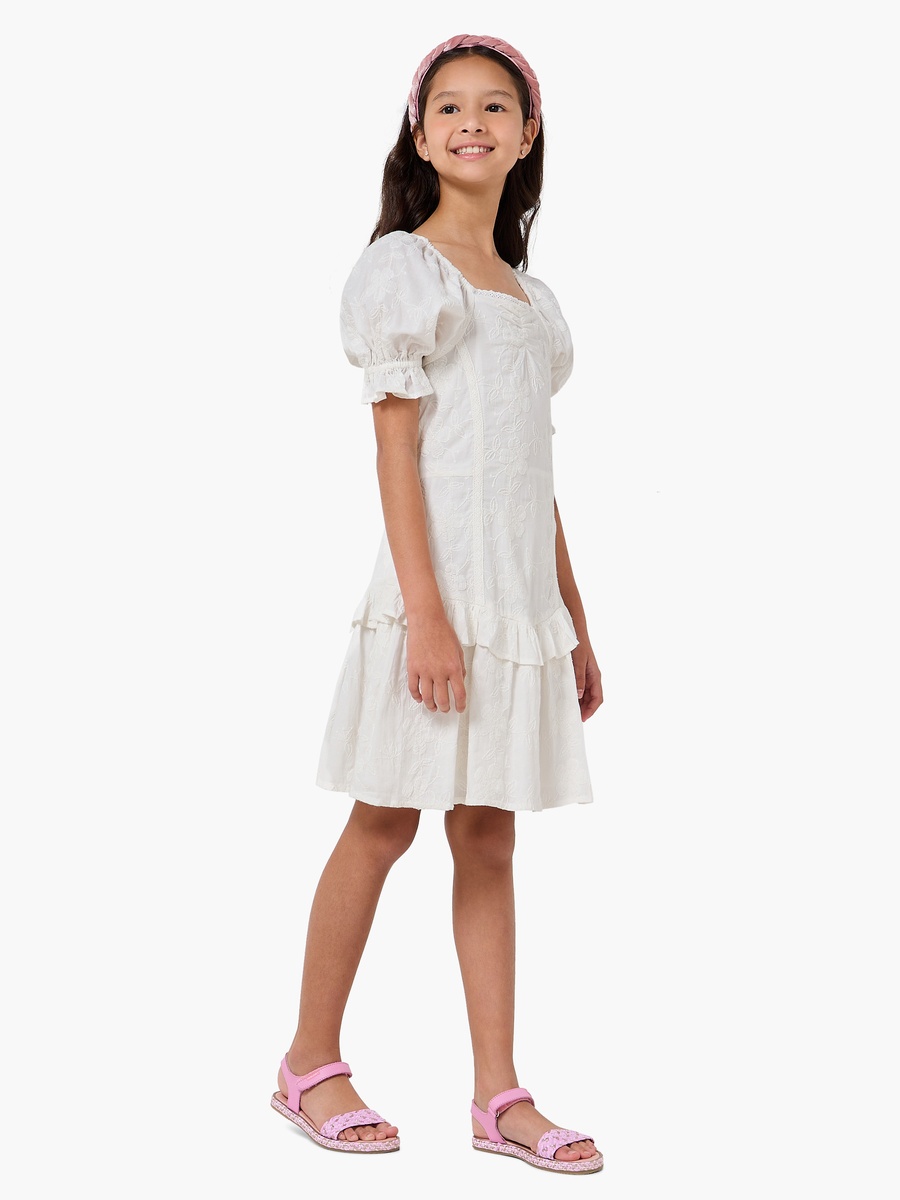 Short Sleeves A-Line Dress with Floral Embroidery