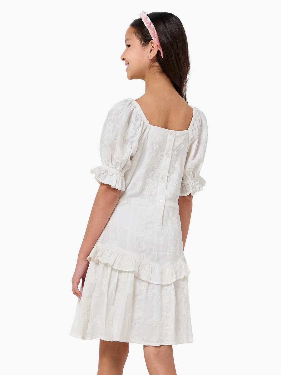 Short Sleeves A-Line Dress with Floral Embroidery
