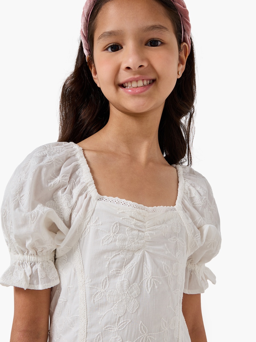 Short Sleeves A-Line Dress with Floral Embroidery