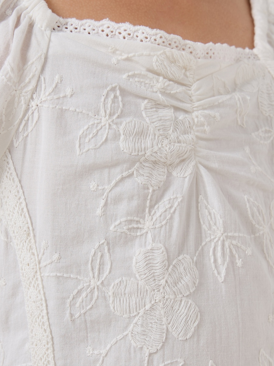 Short Sleeves A-Line Dress with Floral Embroidery
