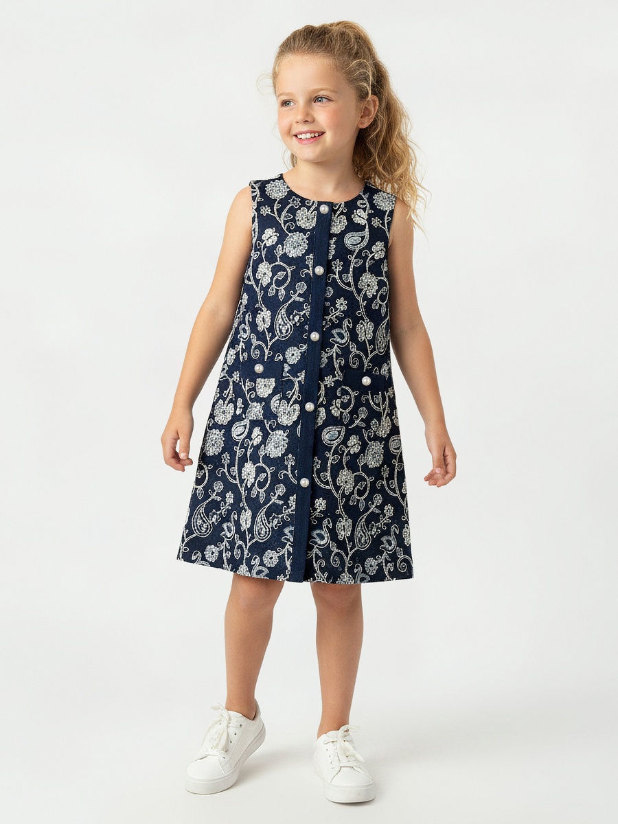 Sleeveless Knee Length Dress with Embroidery