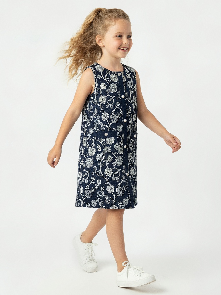 Sleeveless Knee Length Dress with Embroidery