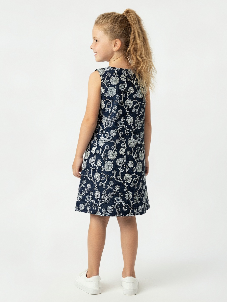 Sleeveless Knee Length Dress with Embroidery