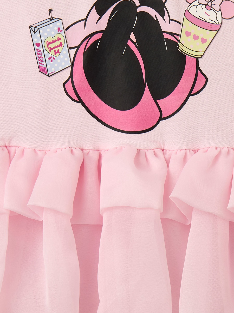 Short Sleeves Drop Waist Dress with Minnie Mouse Foil Print