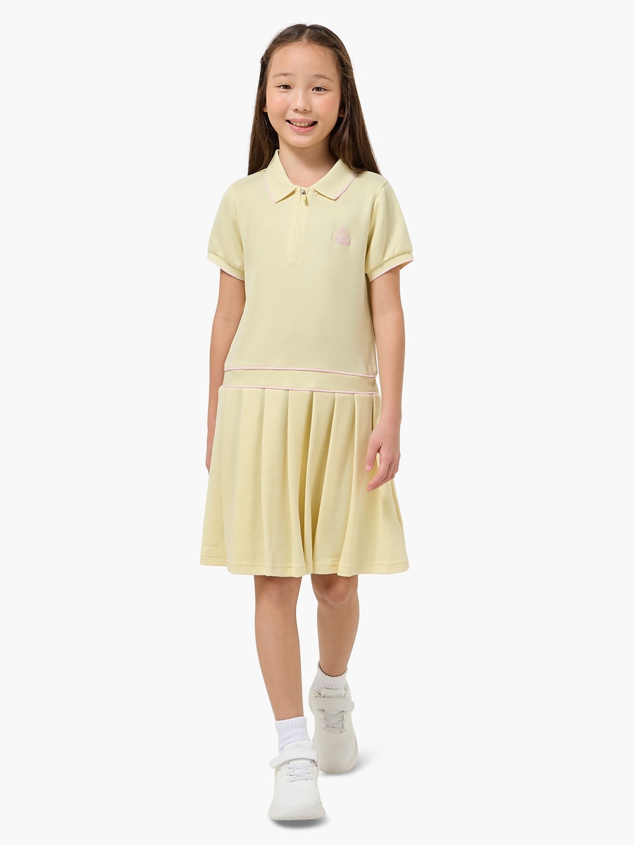 Collared Short Sleeve Dress with Pleats