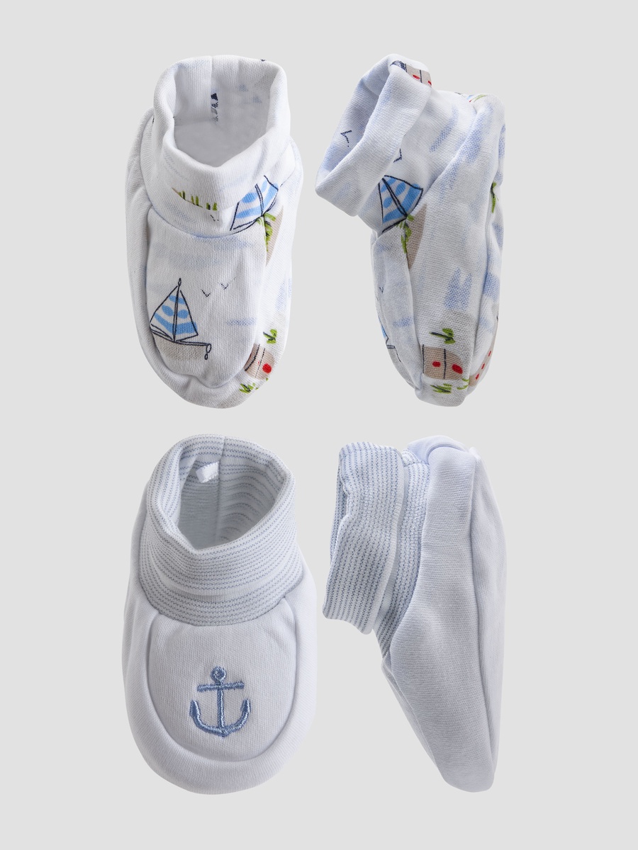 Pack of 2 Soft Knit Booties with Nautical Design