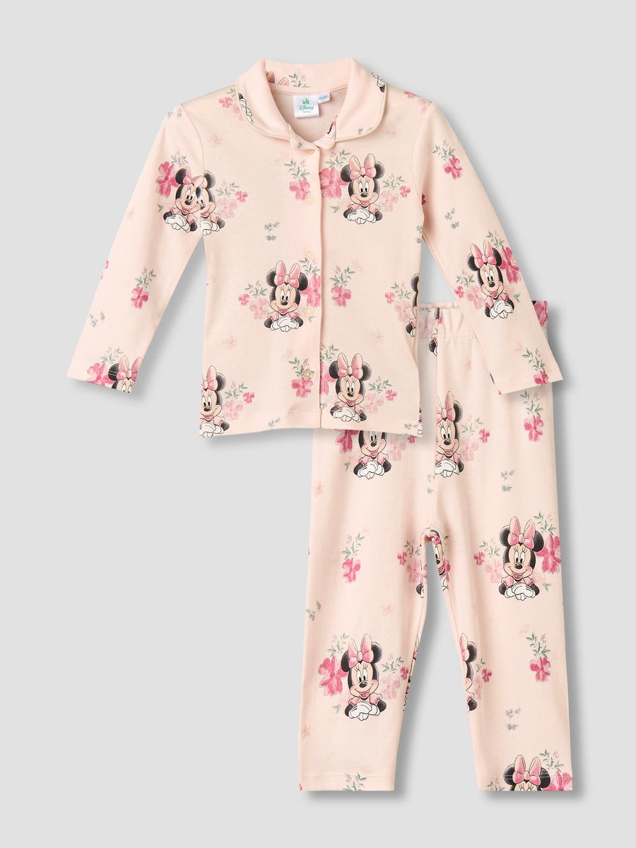 Cotton Collared Long Sleeves Pyjama Set with Minnie Mouse Print
