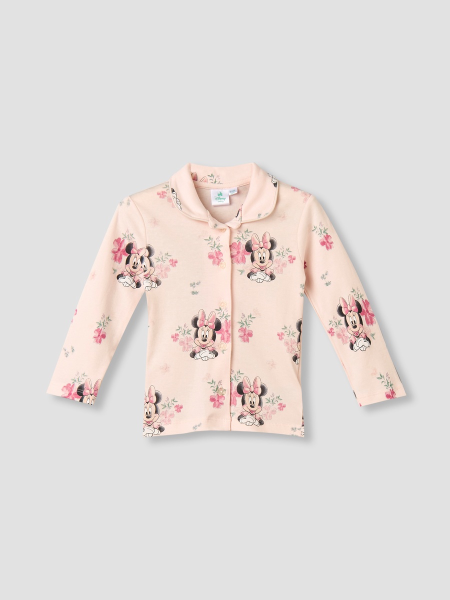 Cotton Collared Long Sleeves Pyjama Set with Minnie Mouse Print