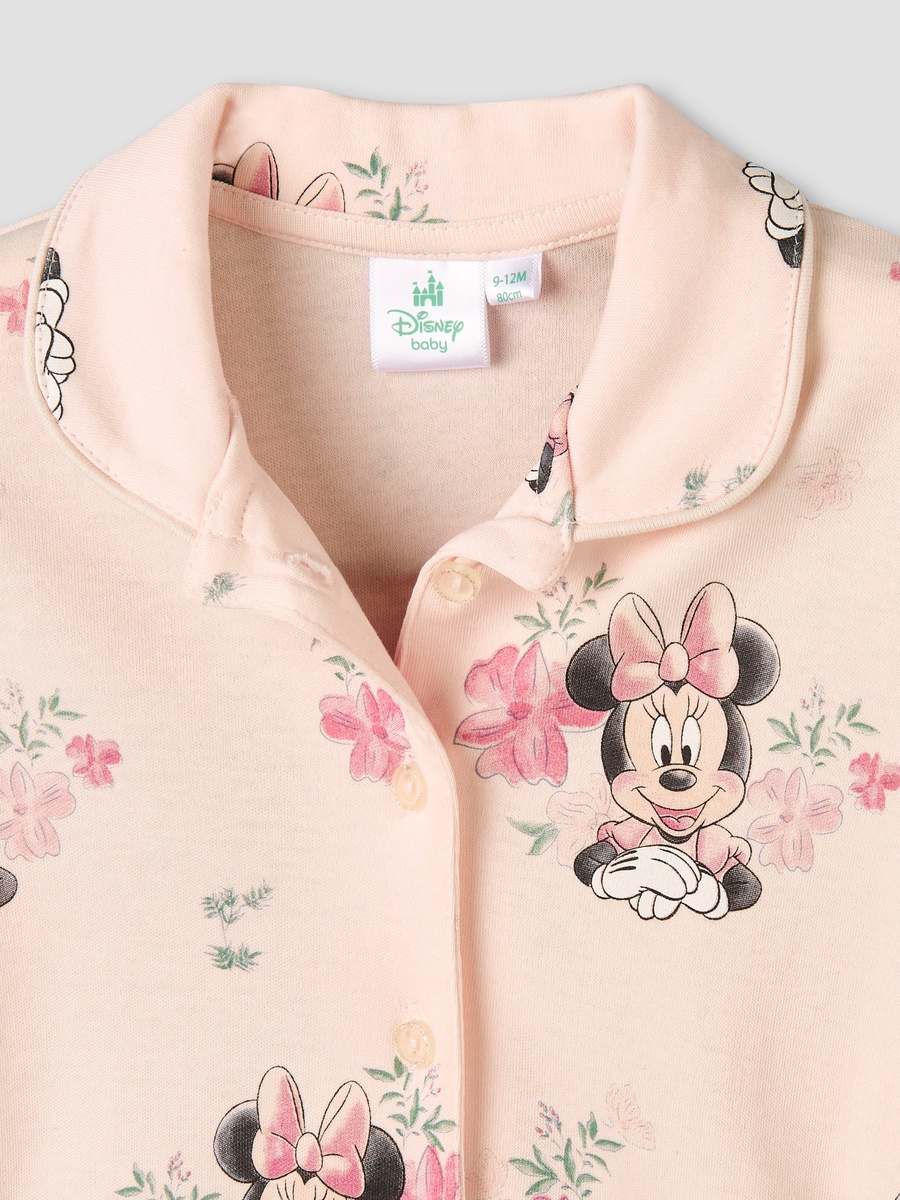 Cotton Collared Long Sleeves Pyjama Set with Minnie Mouse Print