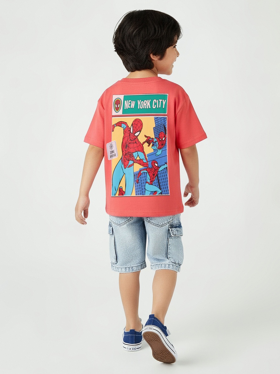 Crew Neck Short Sleeve T-Shirt with Spider-Man Print