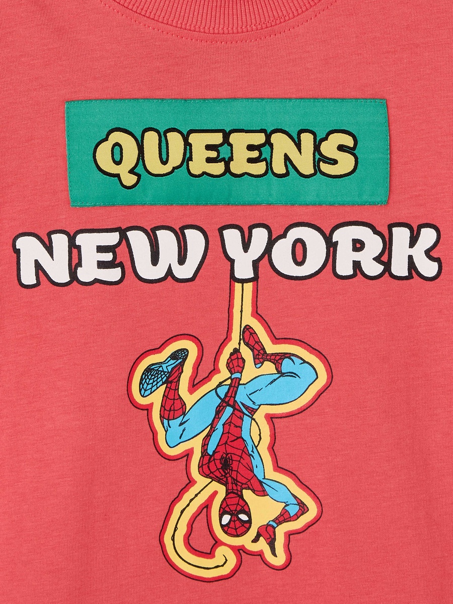 Crew Neck Short Sleeve T-Shirt with Spider-Man Print