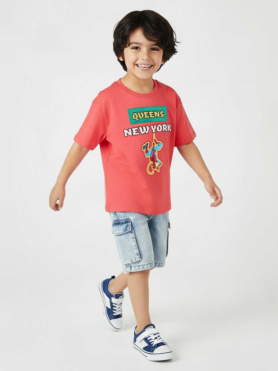 Crew Neck Short Sleeve T-Shirt with Spider-Man Print