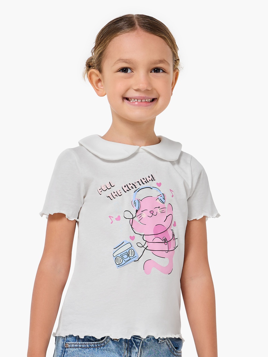 Pack of 2 Round Neck Short Sleeve T-Shirt with Cat Print