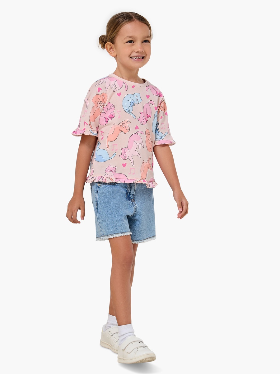 Pack of 2 Round Neck Short Sleeve T-Shirt with Cat Print