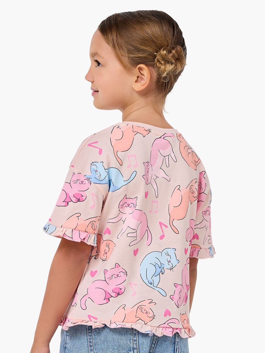 Pack of 2 Round Neck Short Sleeve T-Shirt with Cat Print