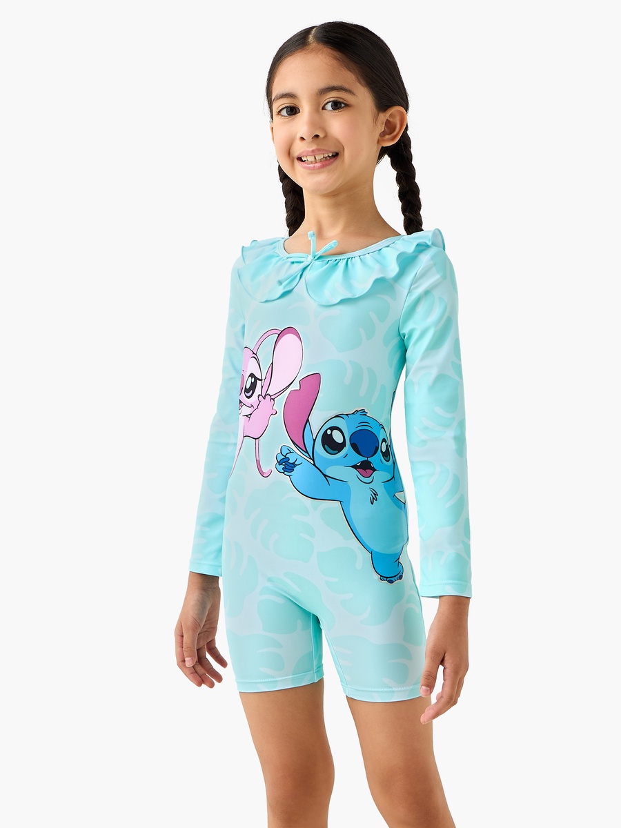 Girls Stitch and Angel Print Swimsuit