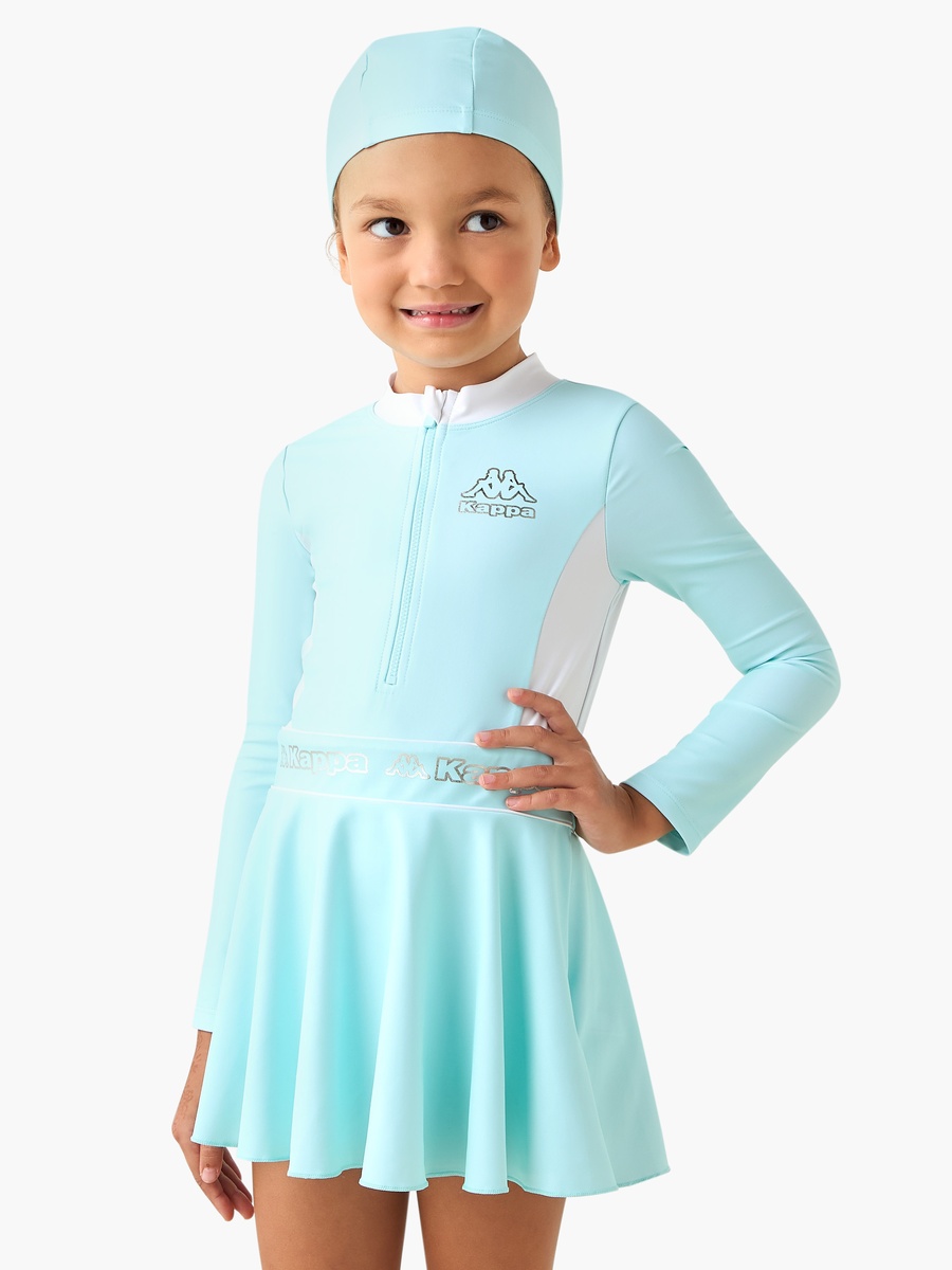 Round Neck Long Sleeves Swimsuit with Logo Print